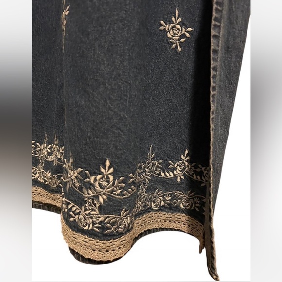 Vintage Whitwell 100% Cotton Denim Maxi Dress with White Embroidery - Picture 3 of 4